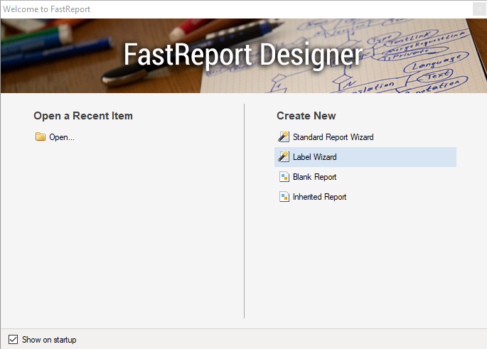 The report designer welcome form