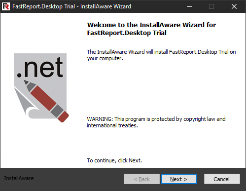 FastReport Desktop Install wizard. First step