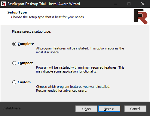 FastReport Desktop Install wizard. Third step