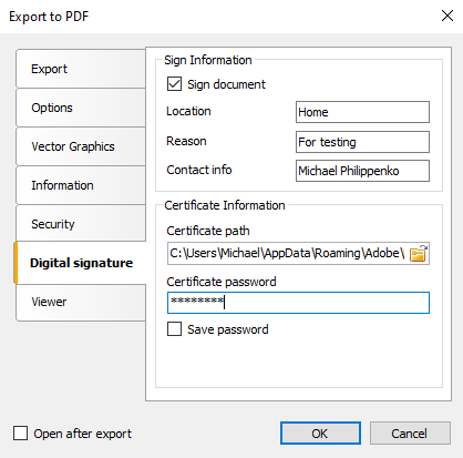 Экспорт в PDF